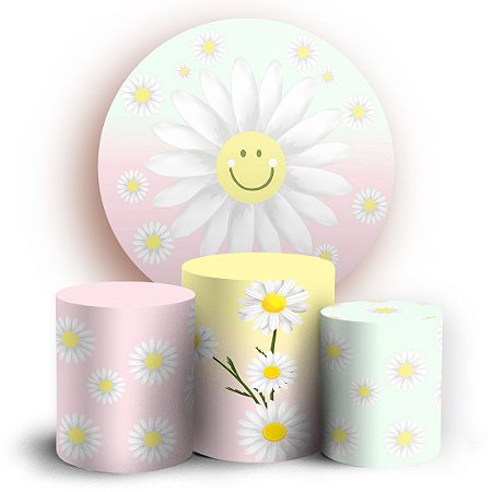 Capas Painel Redondo e Trio Cilindro Sublimado - Flor Margarida