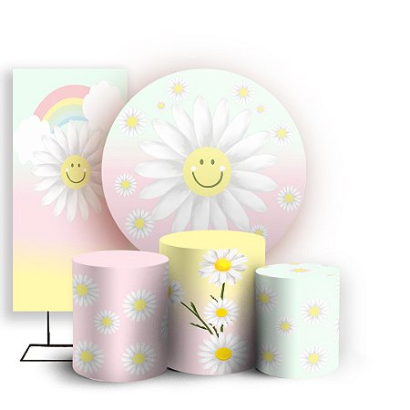 Capas Painel Redondo Trio Cilindro e Faixa Lateral Sublimado - Flor Margarida