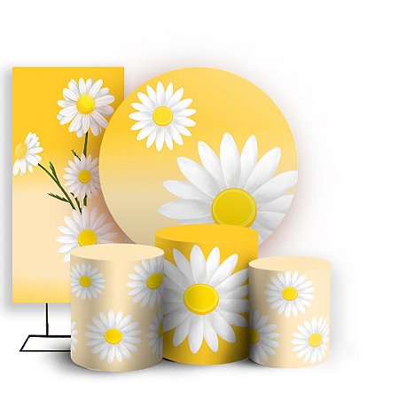 Capas Painel Redondo Trio Cilindro e Faixa Lateral Sublimado - Flor Margarida