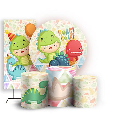 Capas Painel Redondo Trio Cilindro e Faixa Lateral Sublimado - Dino Baby