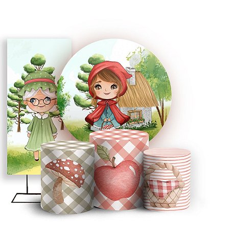 Capas Painel Redondo Trio Cilindro e Faixa Lateral Sublimado - Chapeuzinho Vermelho