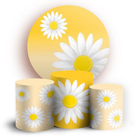 Capas Painel Redondo e Trio Cilindro Sublimado - Flor Margarida