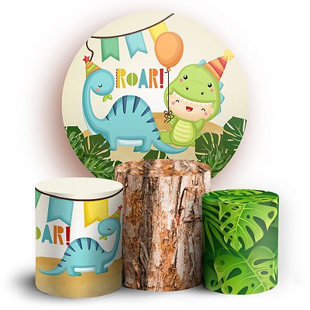 Capas Painel Redondo e Trio Cilindro Sublimado - Dino Baby
