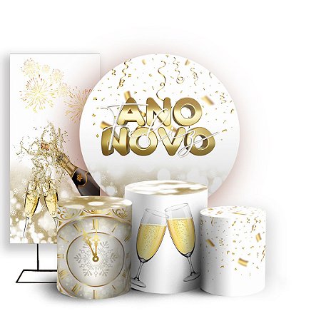 Capas Painel Redondo Trio Cilindro e Faixa Lateral Sublimado - Ano Novo Natal