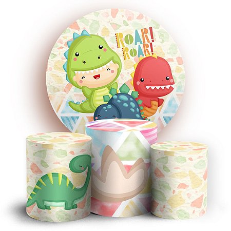 Capas Painel Redondo e Trio Cilindro Sublimado - Dino Baby