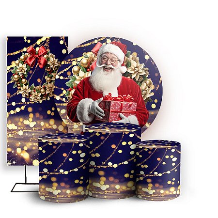 Capas Painel Redondo Trio Cilindro e Faixa Lateral Sublimado - Natal Ano Novo