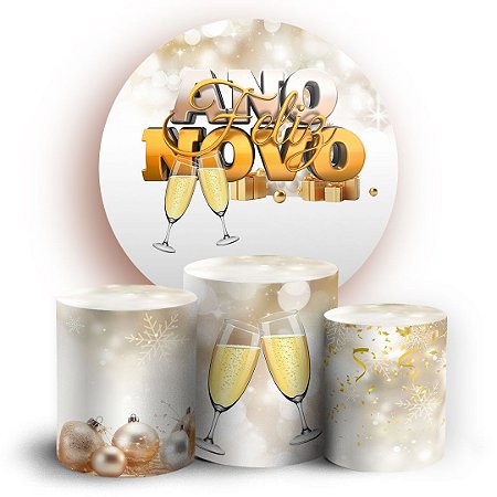 Capas Painel Redondo e Trio Cilindro Sublimado - Natal Ano Novo