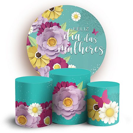 Capas Painel Redondo e Trio Cilindro Sublimado - Dia das Mulheres