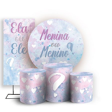 Capas Painel Redondo Trio Cilindro e Faixa Lateral Sublimado - Cha Revelacao