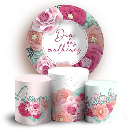 Capas Painel Redondo e Trio Cilindro Sublimado - Dia das Mulheres