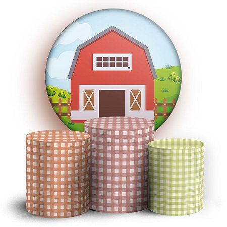 Capas Painel Redondo e Trio Cilindro Sublimado - Fazendinha Xadrez