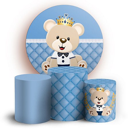 Capas Painel Redondo e Trio Cilindro Sublimado - Ursinho Capitone Azul