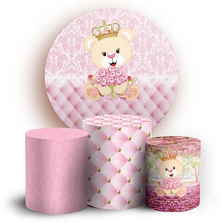 Capas Painel Redondo e Trio Cilindro Sublimado - Ursinha Rosa