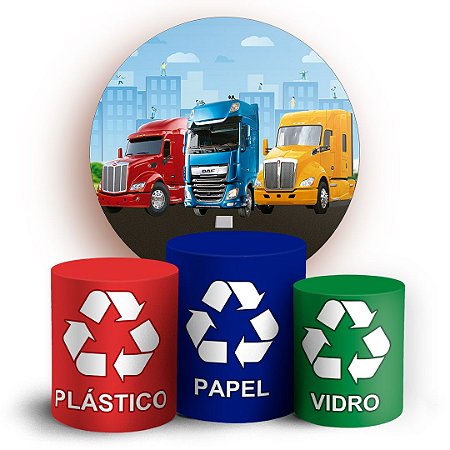Capas Painel Redondo e Trio Cilindro Sublimado - Caminhao Reciclagem