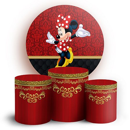 Capas Painel Redondo e Trio Cilindro Sublimado - Minnie Realeza Vermelho