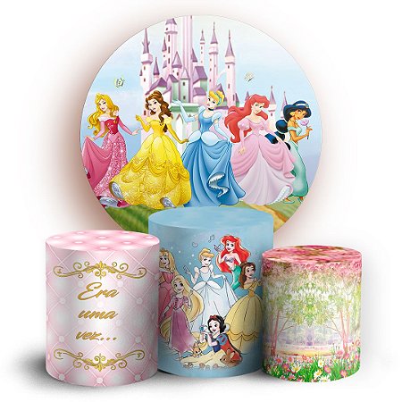 Capas Painel Redondo e Trio Cilindro Sublimado - Princesas