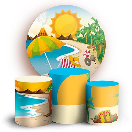 Capas Painel Redondo e Trio Cilindro Sublimado - Praia