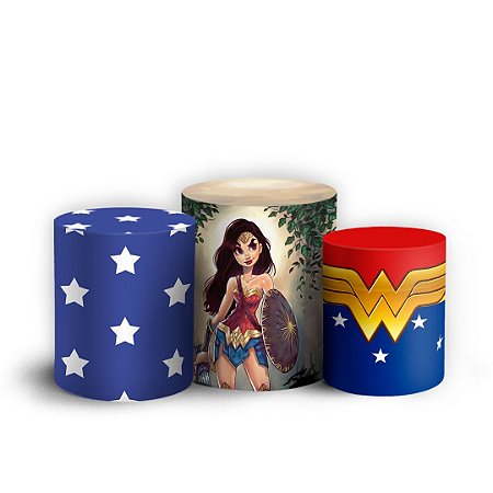 Capas Trio Cilindro Sublimado Vest Facil - Mulher Maravilha