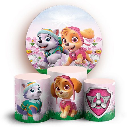Capas Painel Redondo e Trio Cilindro Sublimado - Patrulha Canina Rosa