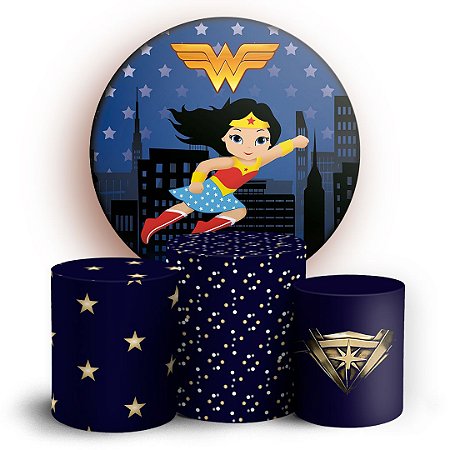 Capas Painel Redondo e Trio Cilindro Sublimado - Mulher Maravilha