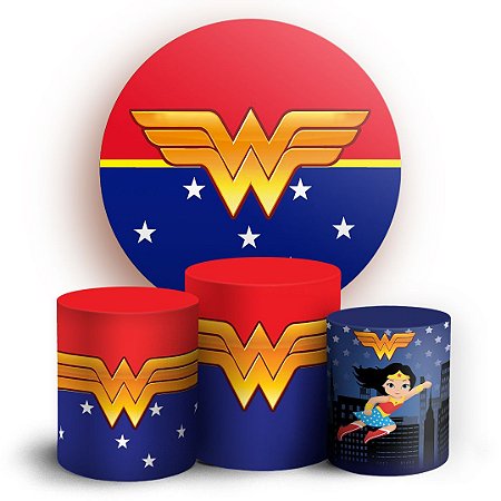 Capas Painel Redondo e Trio Cilindro Sublimado - Mulher Maravilha