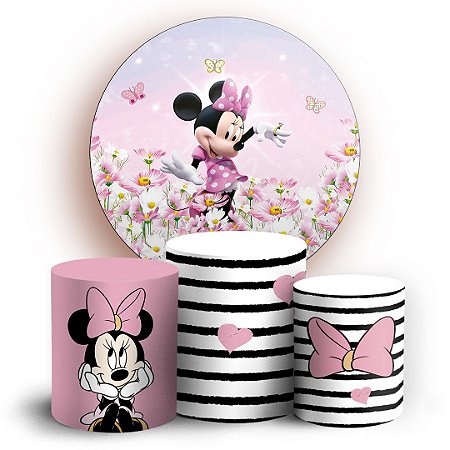 Capas Painel Redondo e Trio Cilindro Sublimado - Minnie Rosa
