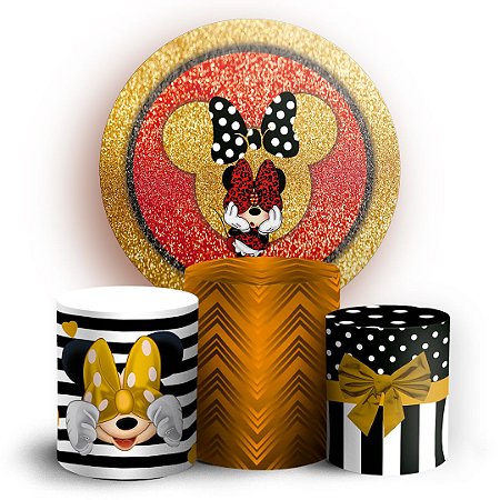 Capas Painel Redondo e Trio Cilindro Sublimado - Minnie Dourado