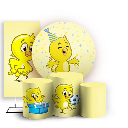 Capas Painel Redondo Trio Cilindro e Faixa Lateral Sublimado - Pintinho-Amarelinho