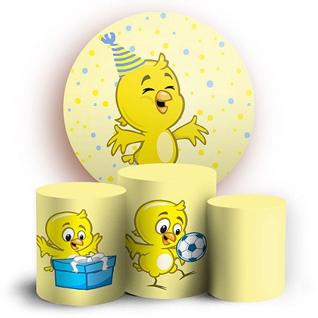 Capas Painel Redondo e Trio Cilindro Sublimado - Pintinho Amarelinho