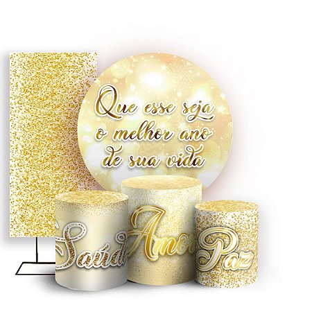 Capas Painel Redondo Trio Cilindro e Faixa Lateral Sublimado - Ano Novo