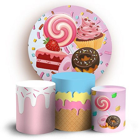 Capas Painel Redondo e Trio Cilindro Sublimado - Doces