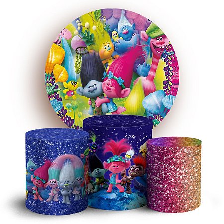 Capas Painel Redondo e Trio Cilindro Sublimado - Trolls
