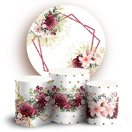 Capas Painel Redondo e Trio Cilindro Sublimado - Floral