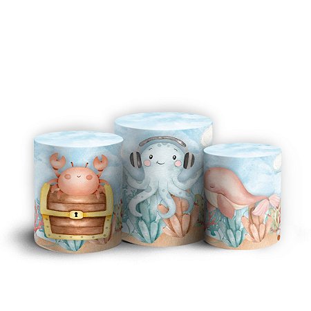 Capas Trio Cilindro Sublimado Vest Facil - Fundo do Mar