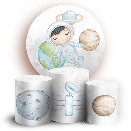Capas Painel Redondo e Trio Cilindro Sublimado - Astronauta