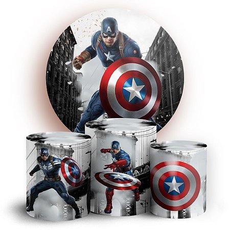 Capas Painel Redondo e Trio Cilindro Sublimado - Capitão America