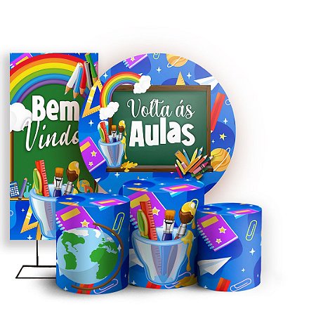 Capas Painel Redondo Trio Cilindro e Faixa Lateral Sublimado - Volta as Aulas