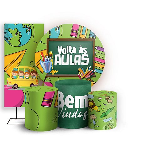Capas Painel Redondo Trio Cilindro e Faixa Lateral Sublimado - Volta as Aulas