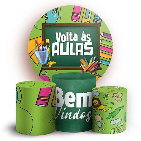 Capas Painel Redondo e Trio Cilindro Sublimado - Volta as Aulas