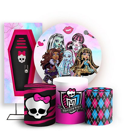 Capas Painel Redondo Trio Cilindro e Faixa Lateral Sublimado - Monster High
