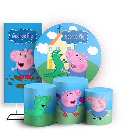 Capas Painel Redondo Trio Cilindro e Faixa Lateral Sublimado - George Pig Peppa Pig