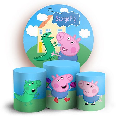 Capas Painel Redondo e Trio Cilindro Sublimado - George Pig Peppa Pig