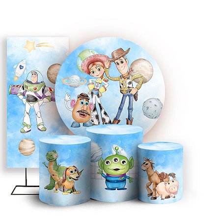 Capas Painel Redondo Trio Cilindro e Faixa Lateral Sublimado - Toy Story Azul