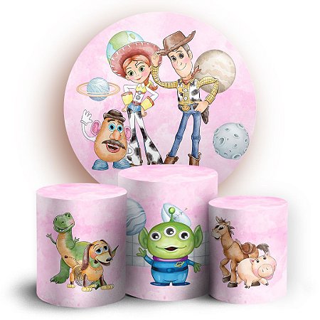Capas Painel Redondo e Trio Cilindro Sublimado - Toy Story Rosa