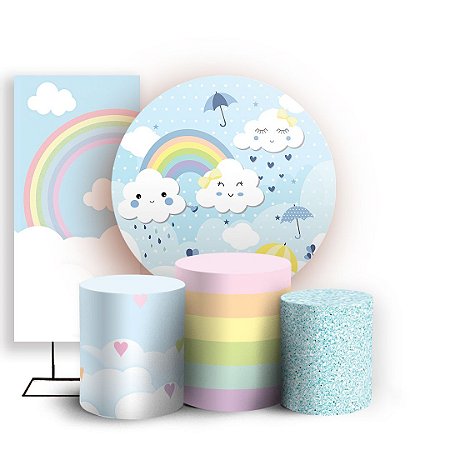 Capas Painel Redondo Trio Cilindro e Faixa Lateral Sublimado - Chuva de Amor