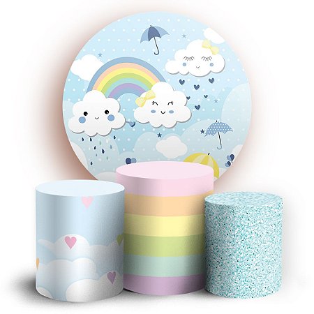 Capas Painel Redondo e Trio Cilindro Sublimado - Chuva de Amor