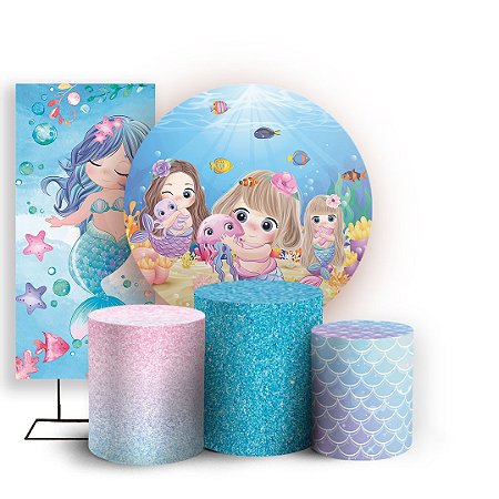 Capas Painel Redondo Trio Cilindro e Faixa Lateral Sublimado - Sereia