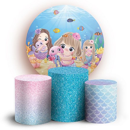 Capas Painel Redondo e Trio Cilindro Sublimado - Sereia