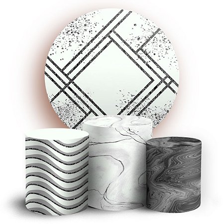 Capas Painel Redondo e Trio Cilindro Sublimado - Mámore Glitter