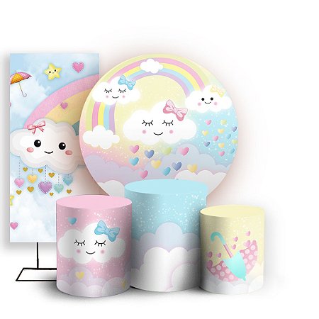 Capas Painel Redondo Trio Cilindro e Faixa Lateral Sublimado - Chuva de Amor